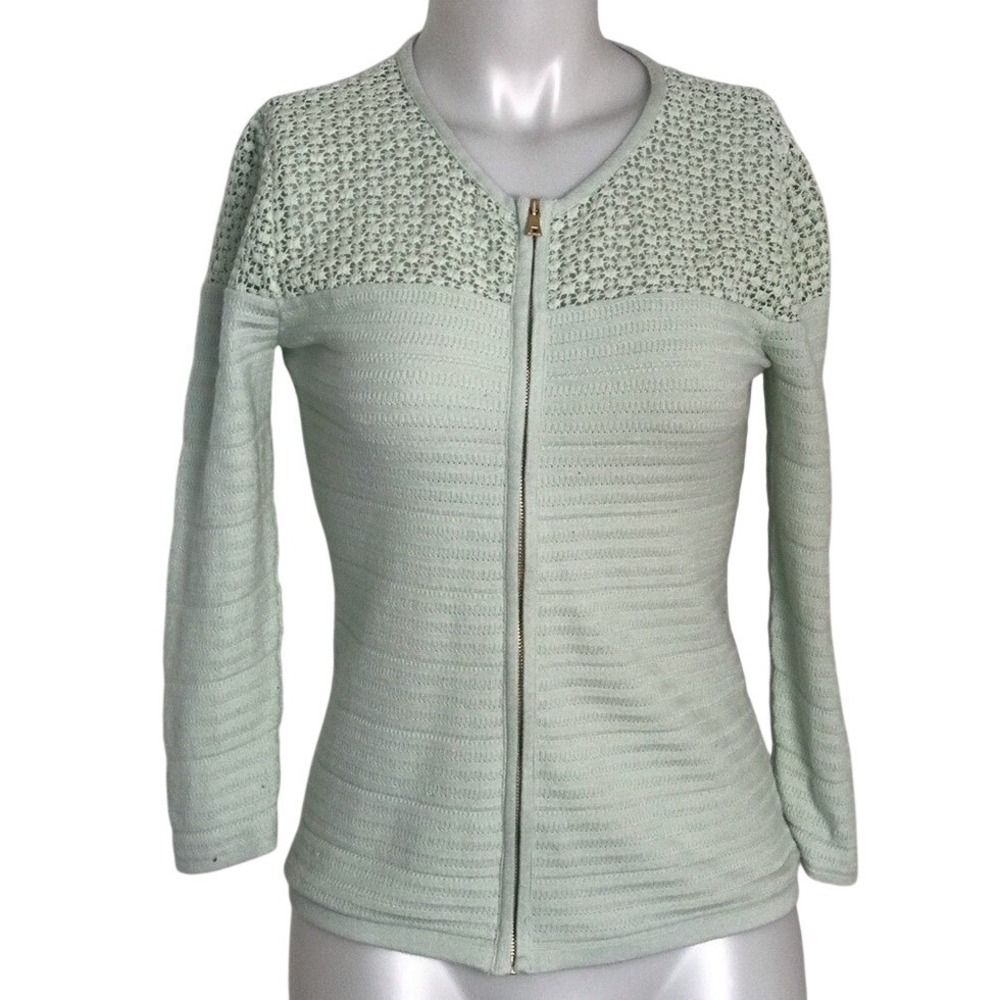 ANN TAYLOR MINT GREEN ZIP UP CARDIGAN